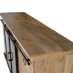 Aparador Industrial Master– Mango Natural y Puertas Correderas Negras (180 cm)