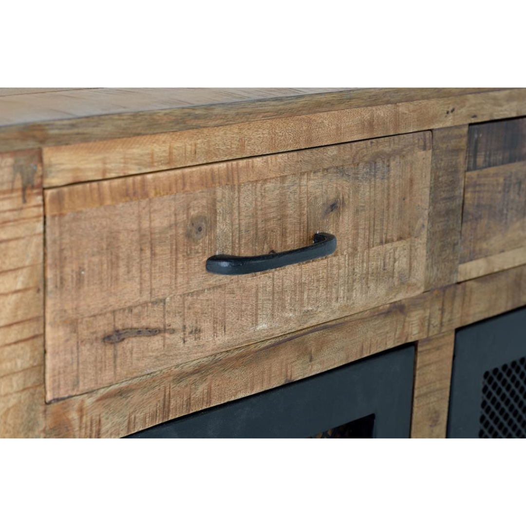 Aparador Taller Industrial – Mango Natural y Ruedas de Forja (100 cm)