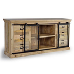 Aparador Industrial Master– Mango Natural y Puertas Correderas Negras (180 cm)