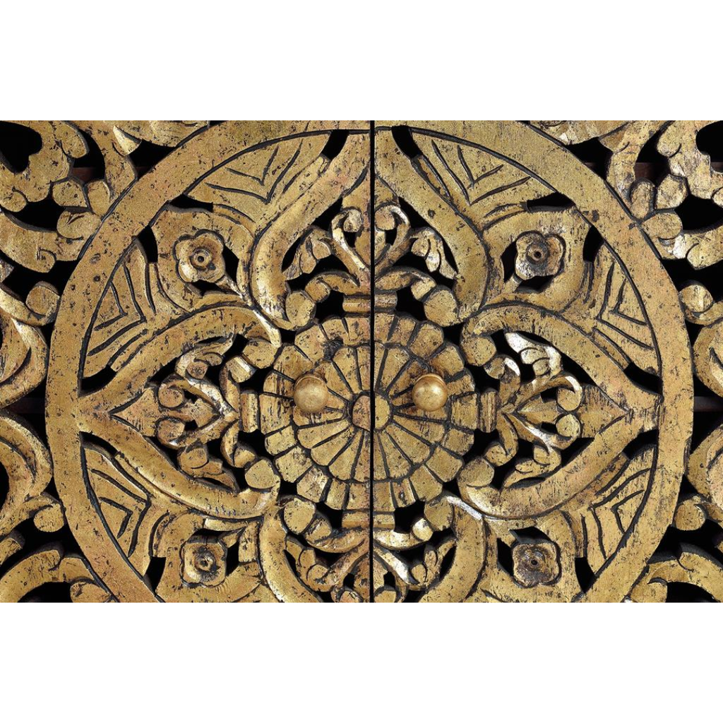 Aparador Sol de Oriente – Mango Tallado y Oro (180 cm)