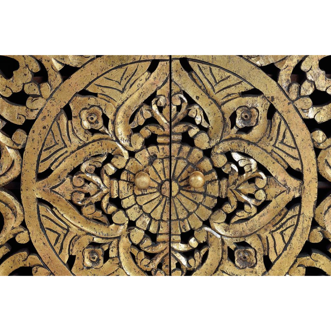 Aparador Sol de Oriente – Mango Tallado y Oro (180 cm)