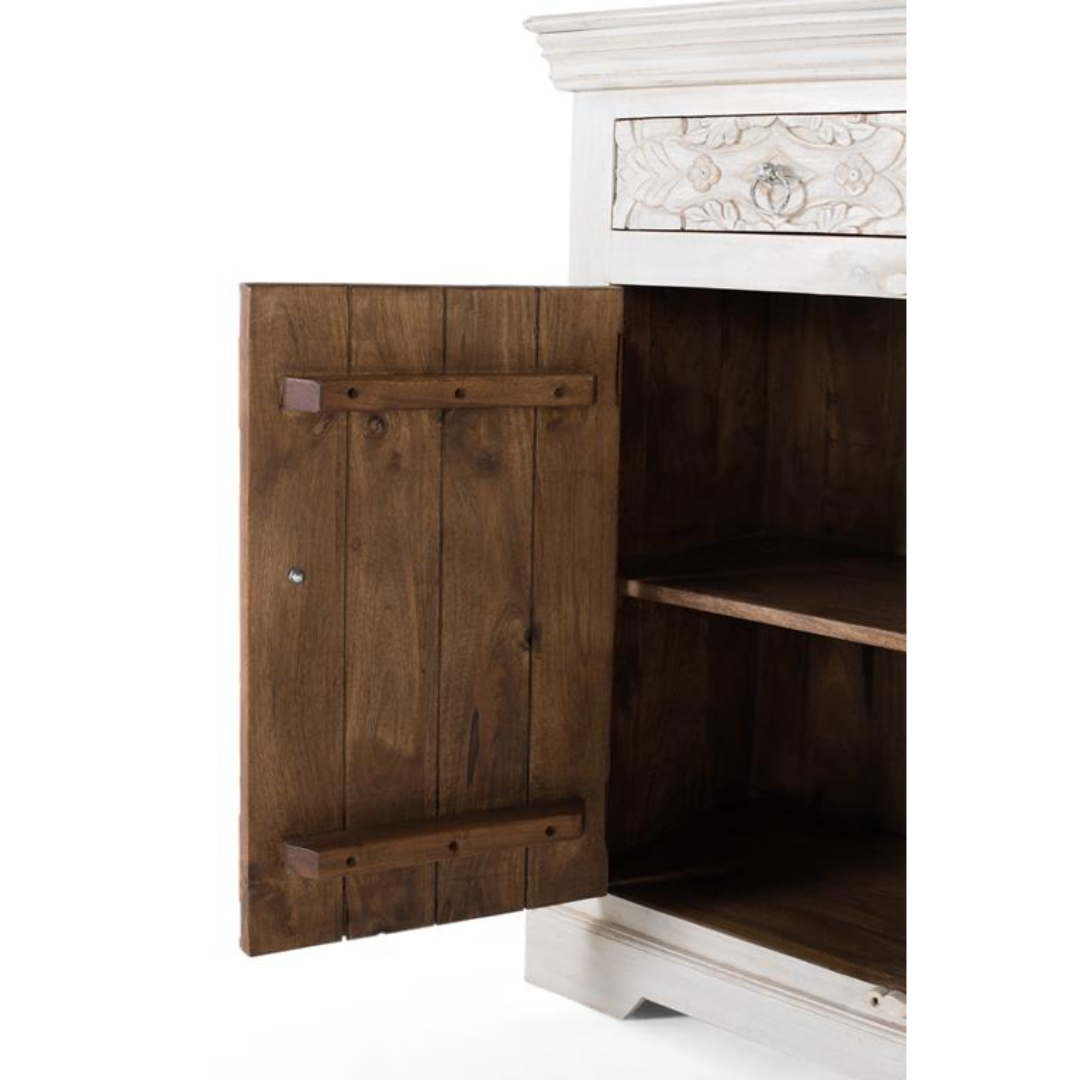 Aparador Catedral Blanco Imperial – Mango Macizo y Tallado Integral (180 cm)