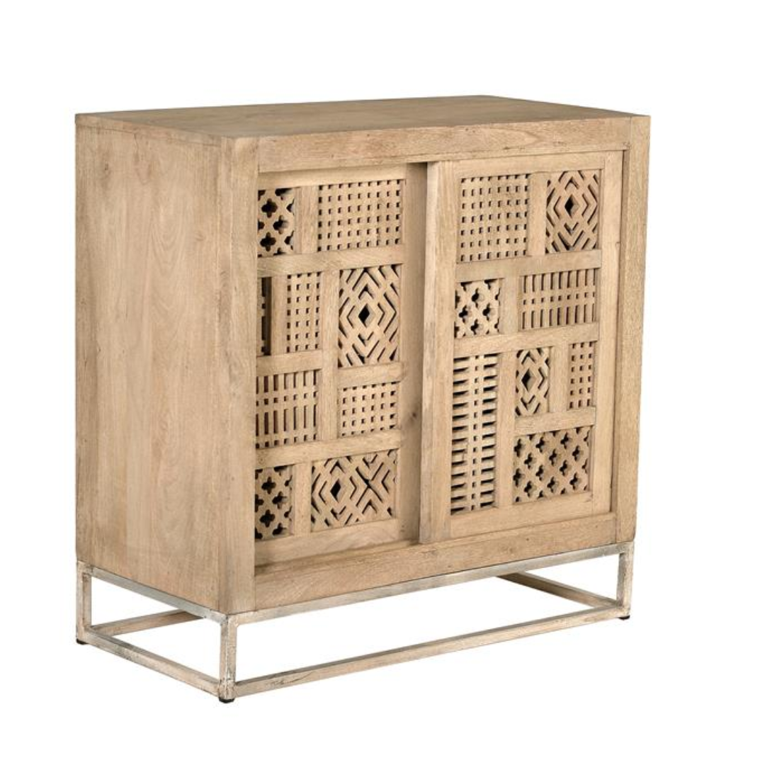 Consola Nórdica Industrial – Mango Natural y Puertas Correderas (90 cm)