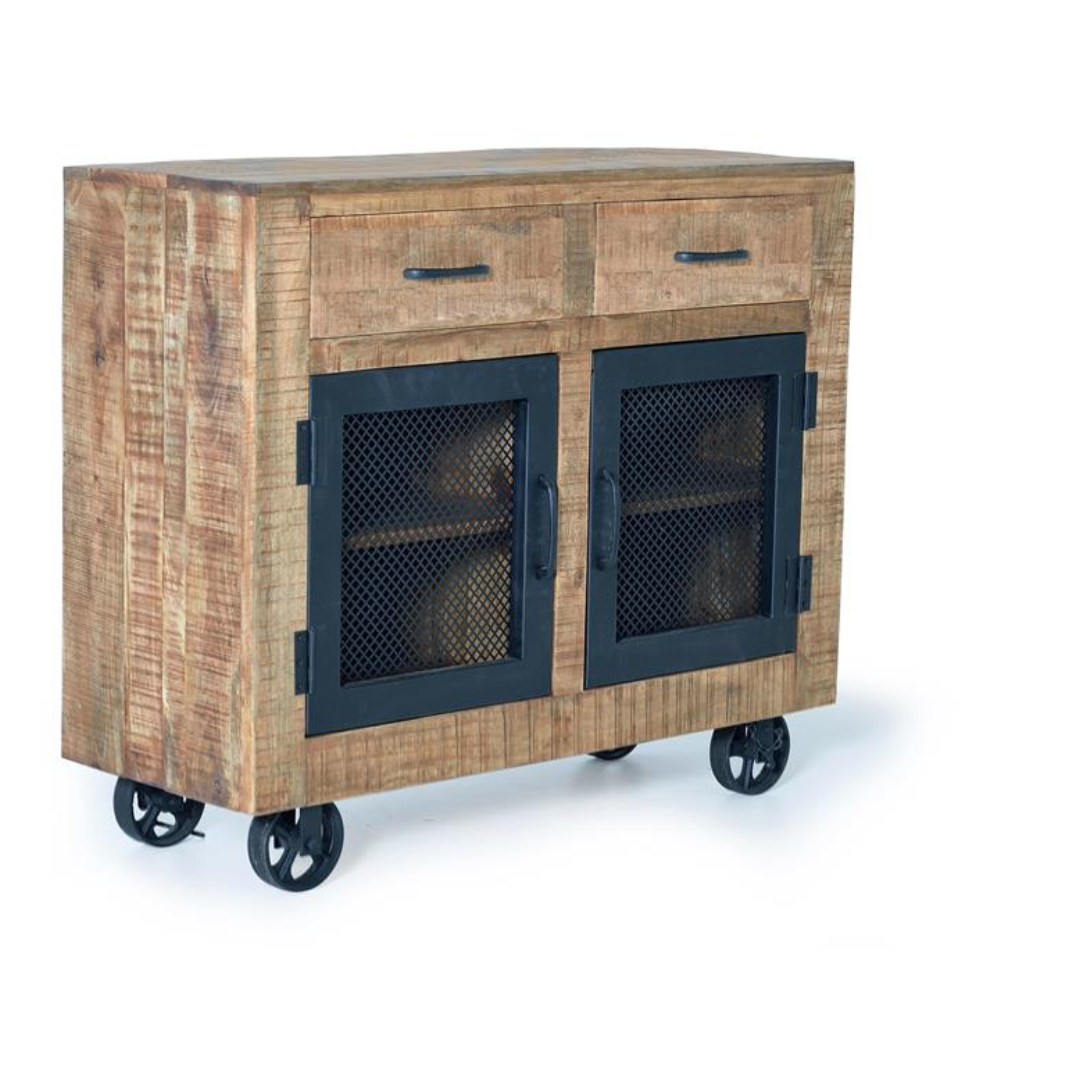Aparador Taller Industrial – Mango Natural y Ruedas de Forja (100 cm)