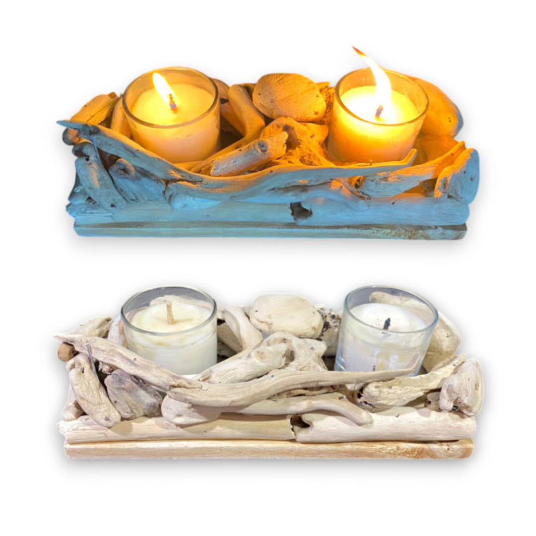 Raíz de Luz – Portavela en Madera Flotan (25x10 cm)
